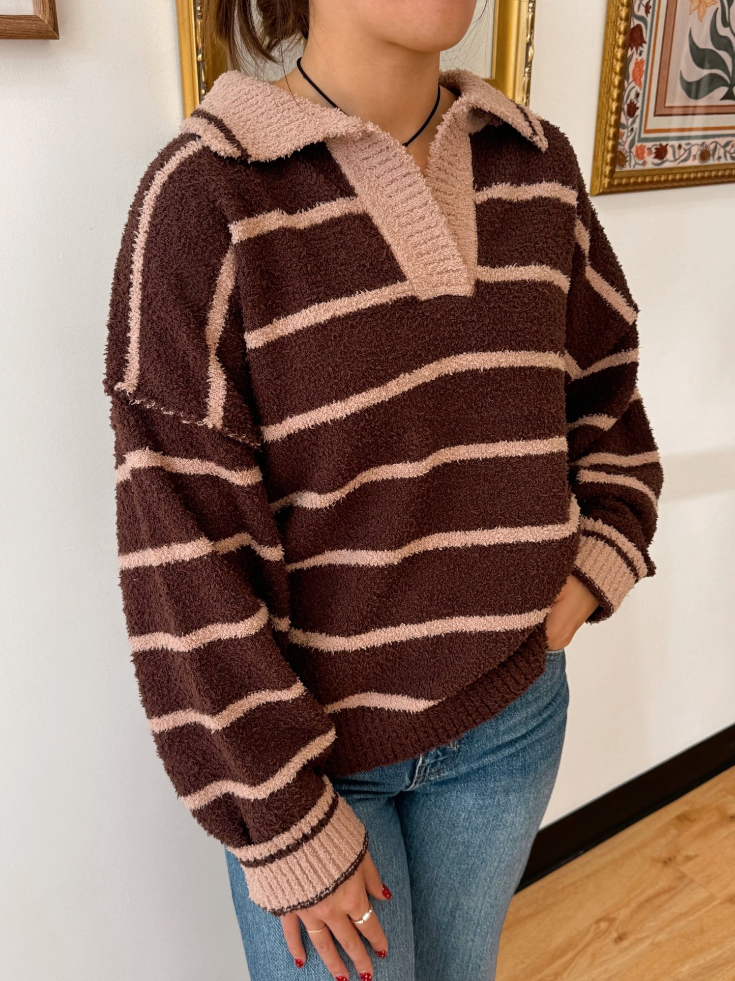 Collared Long Sleeve Knit Top Shirts & Tops