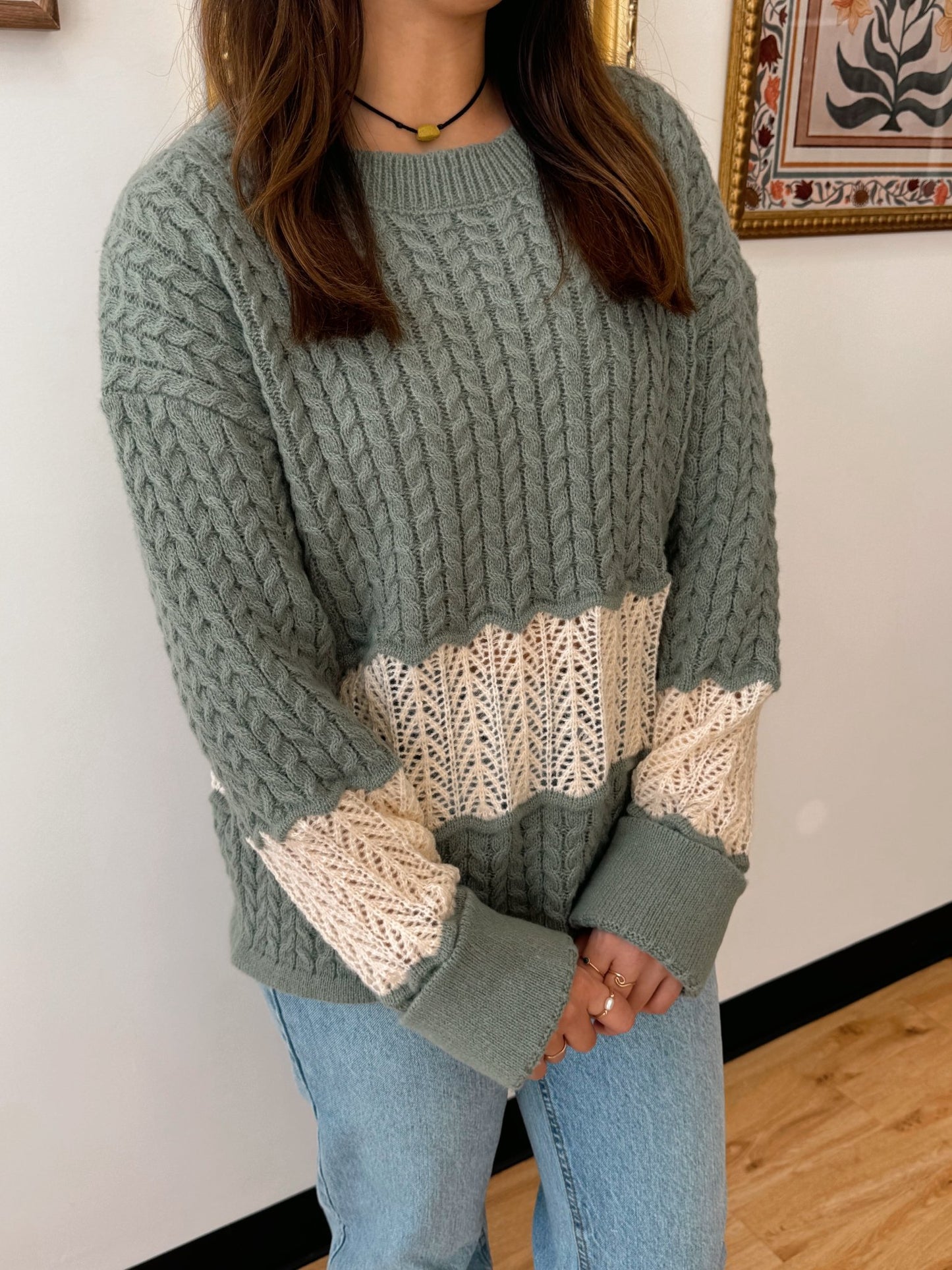 Colorblock Cable Knit Sweater Shirts & Tops