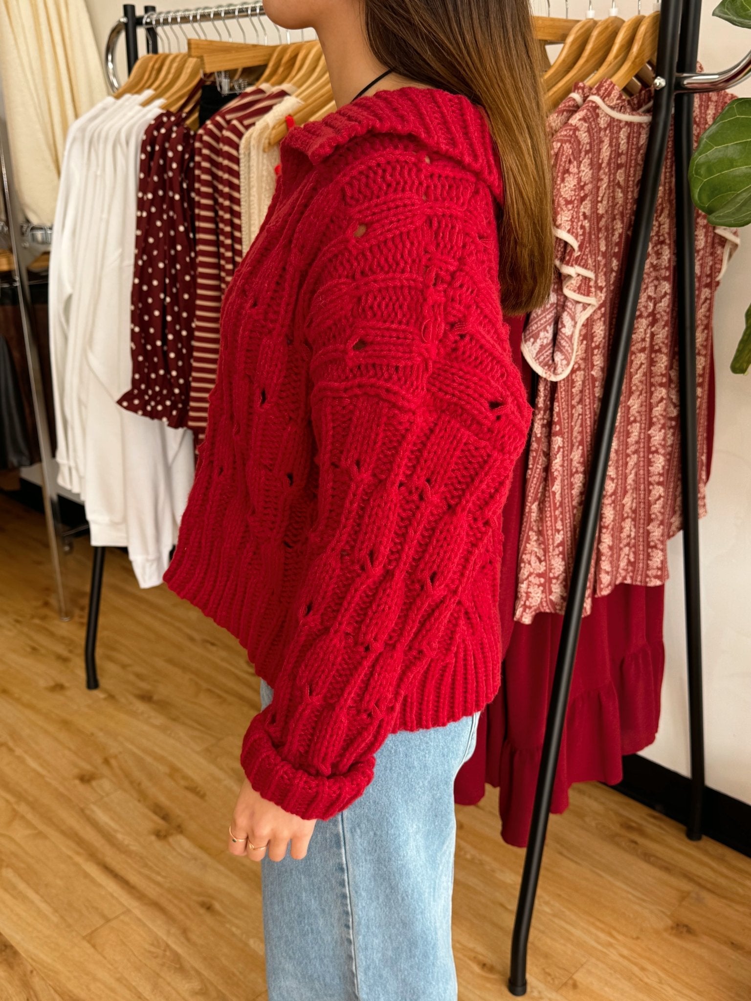 Crimson Chunky Knit Sweater Shirts & Tops