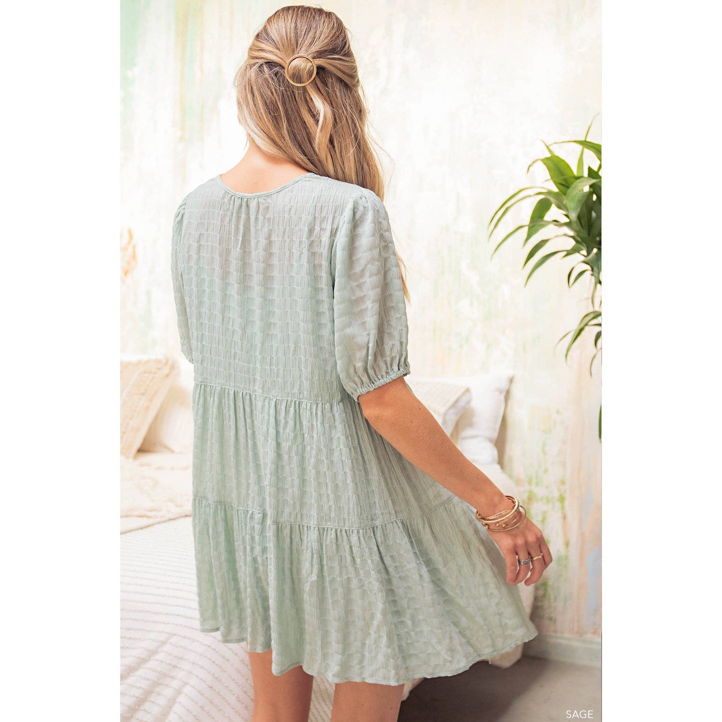 Bubble Sleeve Babydoll Dress