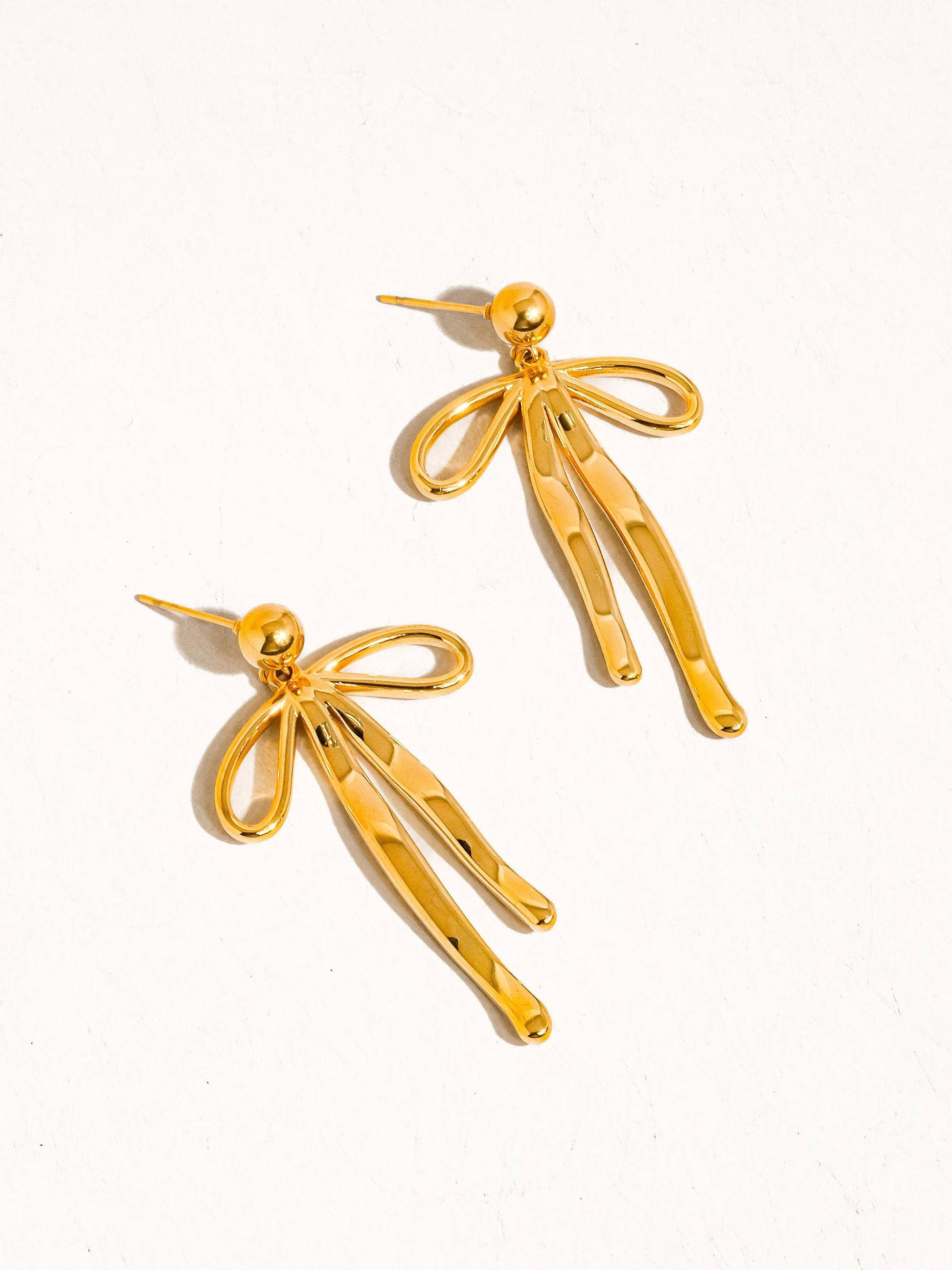 18K Gold Non-Tarnish Bow Dangle Earring