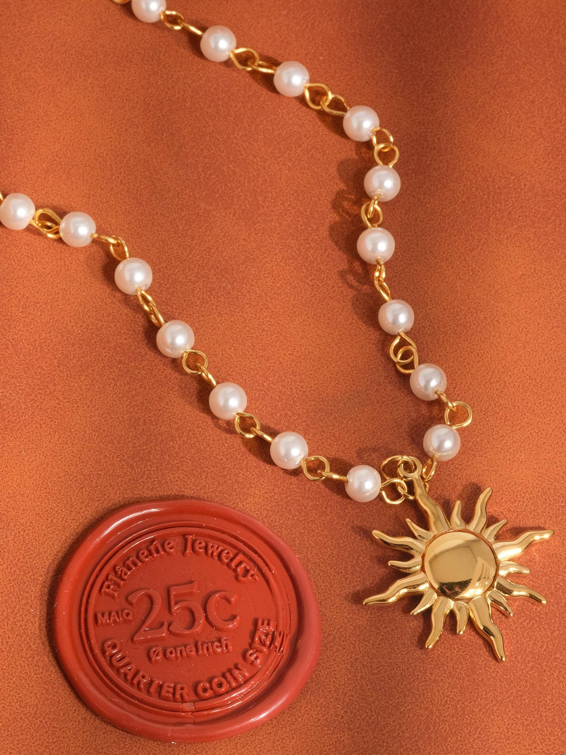 18K Gold Non-Tarnish Sun Beaded Necklace