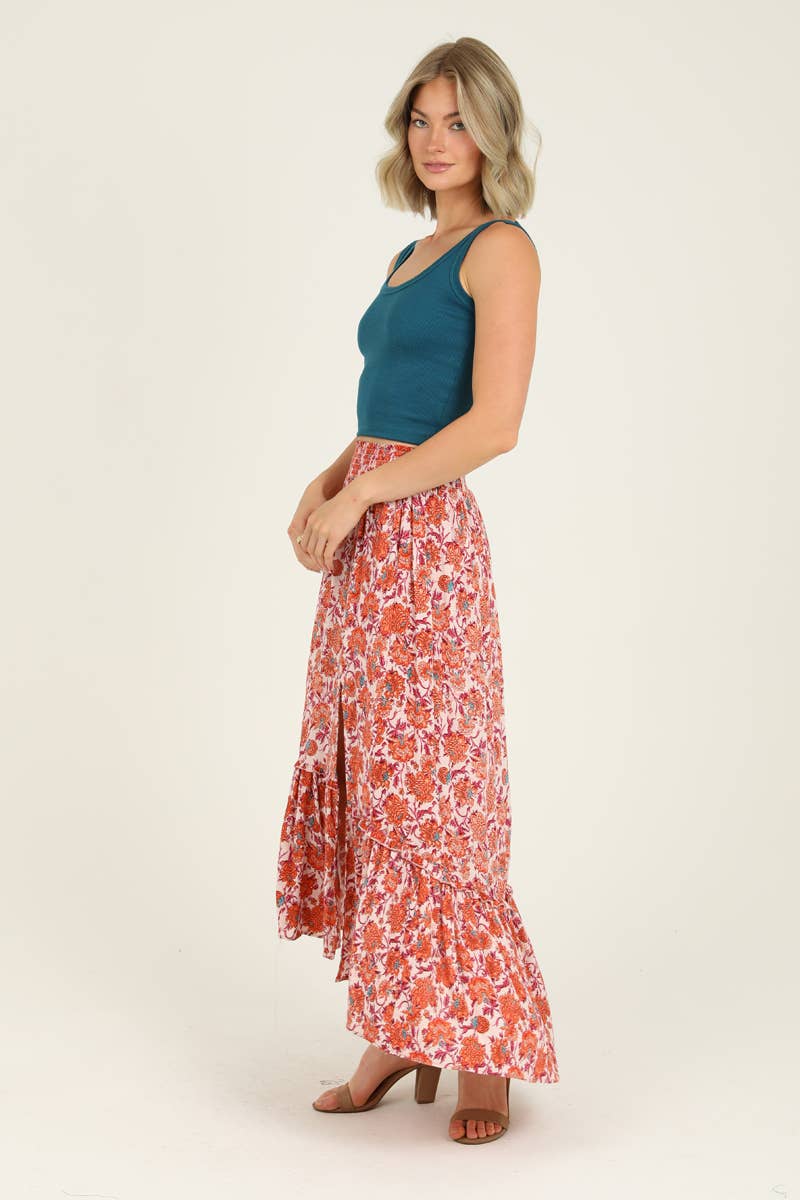 Red Floral Maxi Skirt