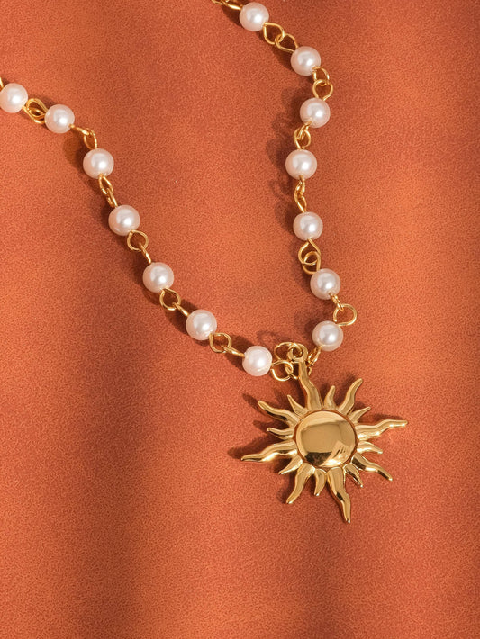 18K Gold Non-Tarnish Sun Beaded Necklace