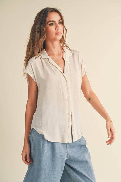 Button Down Cap Sleeve Top