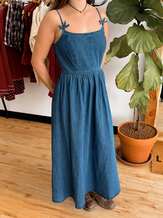 Denim Bow Midi Dress Dress