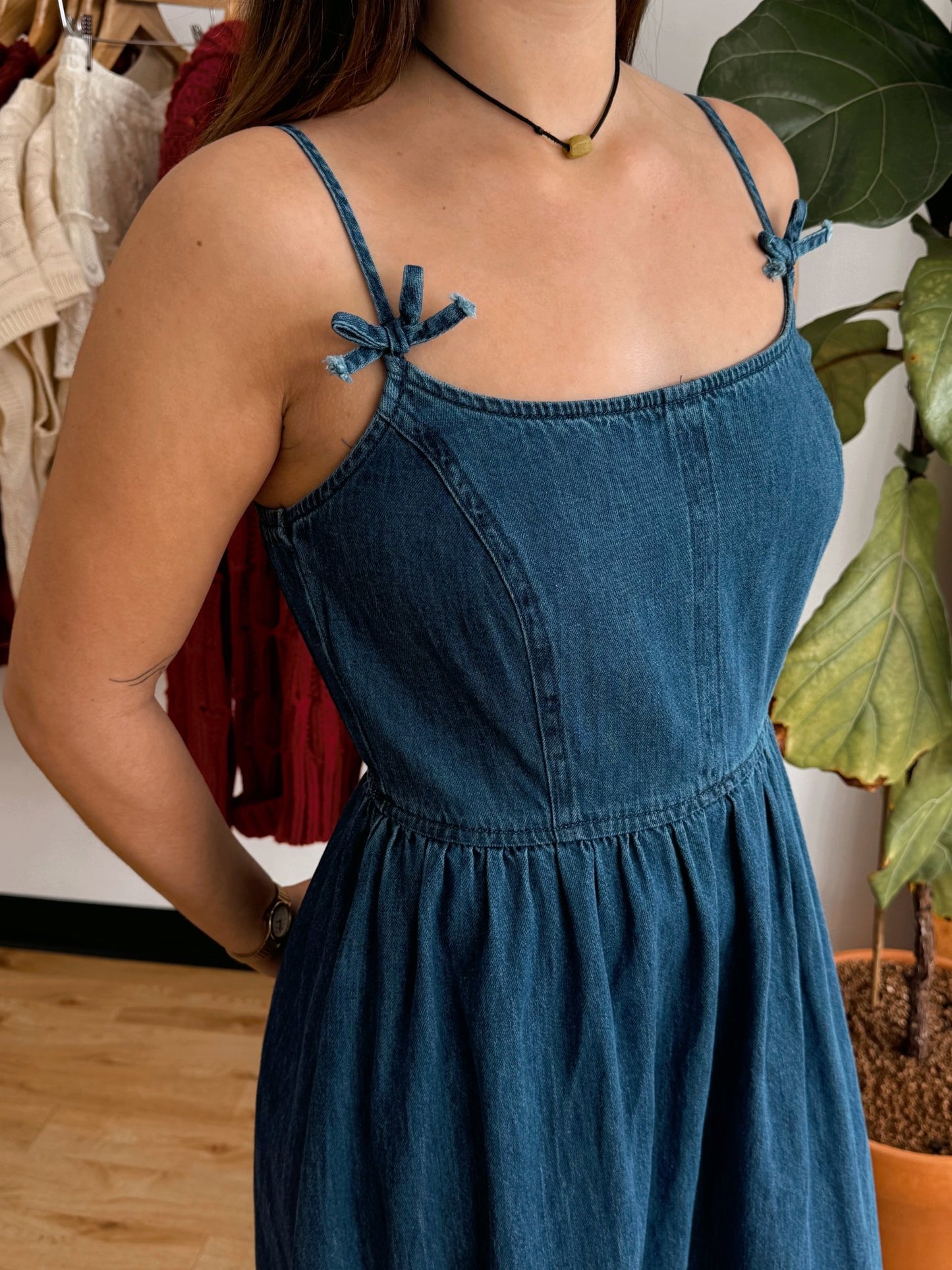 Denim Bow Midi Dress Dress