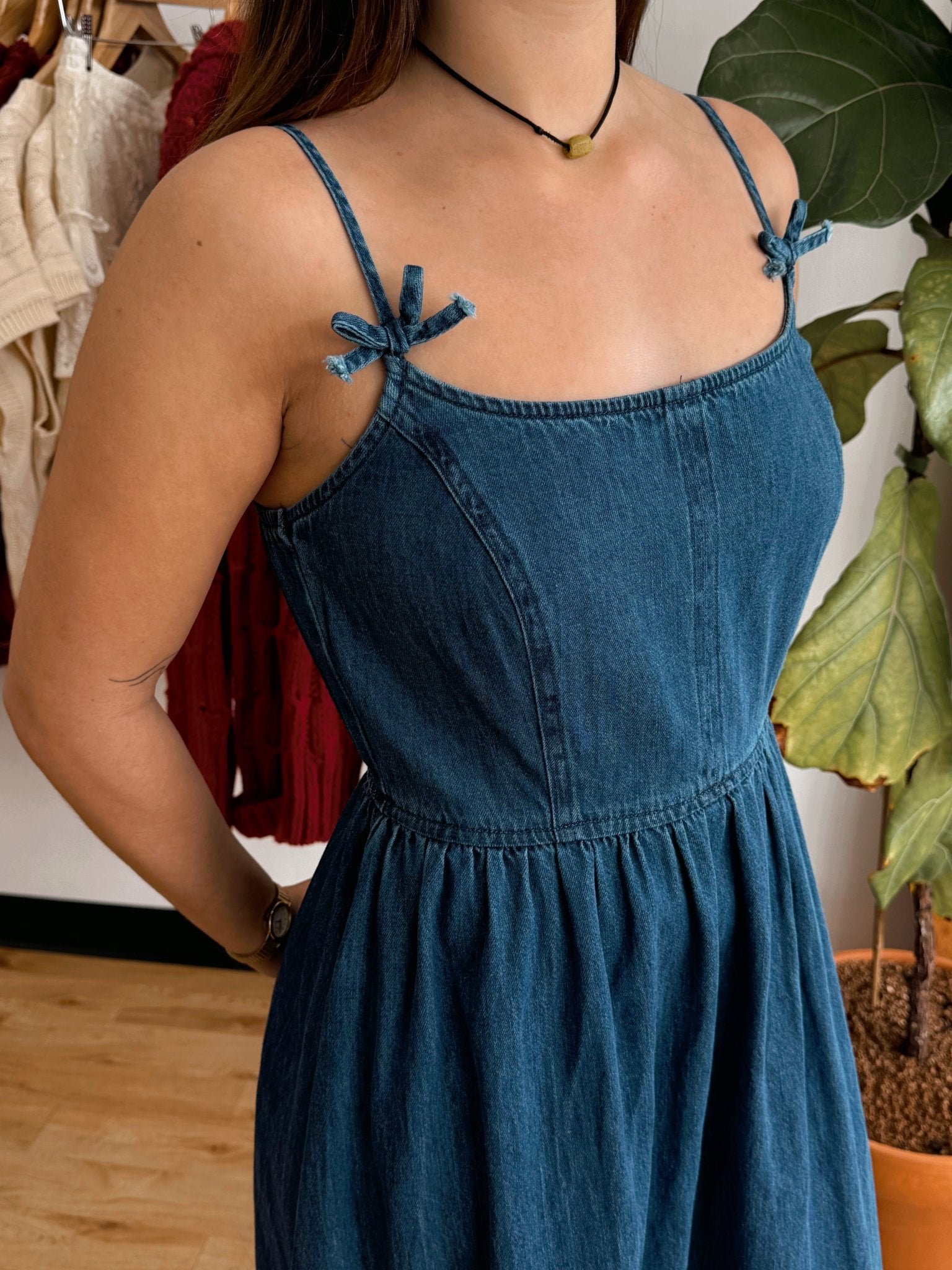 Denim Bow Midi Dress Dress