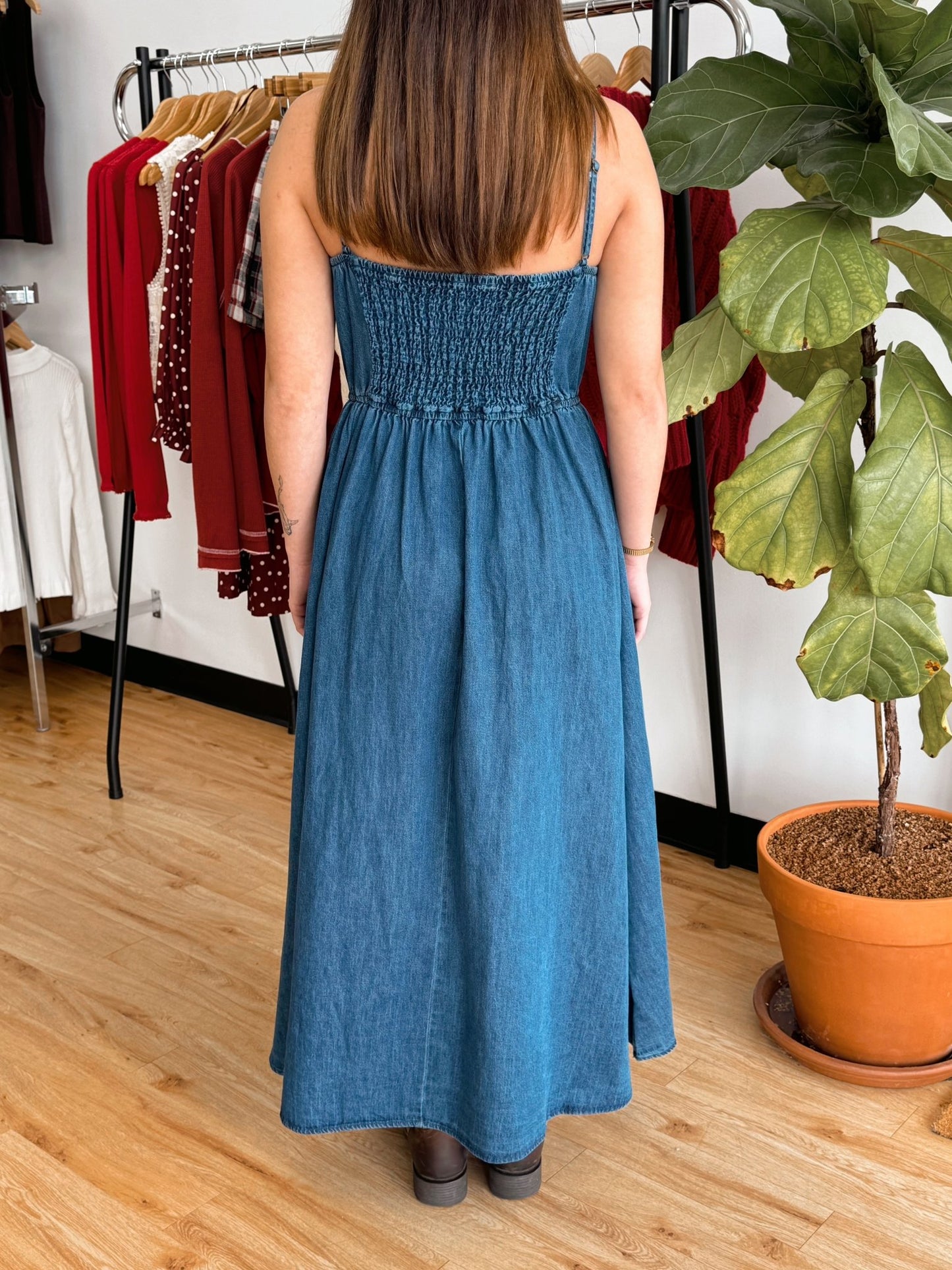 Denim Bow Midi Dress Dress