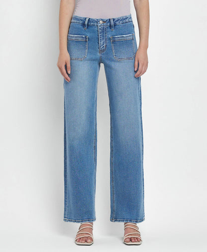 Pocket Detail Wide Leg Jeans