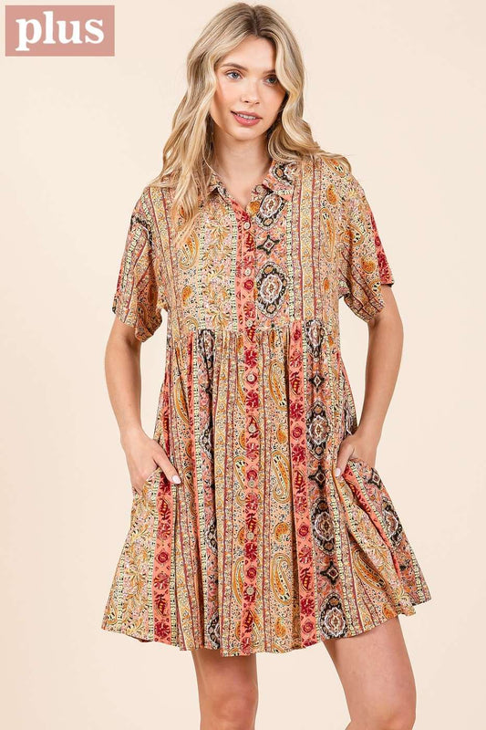 Plus Short Sleeve Patchwork Dress