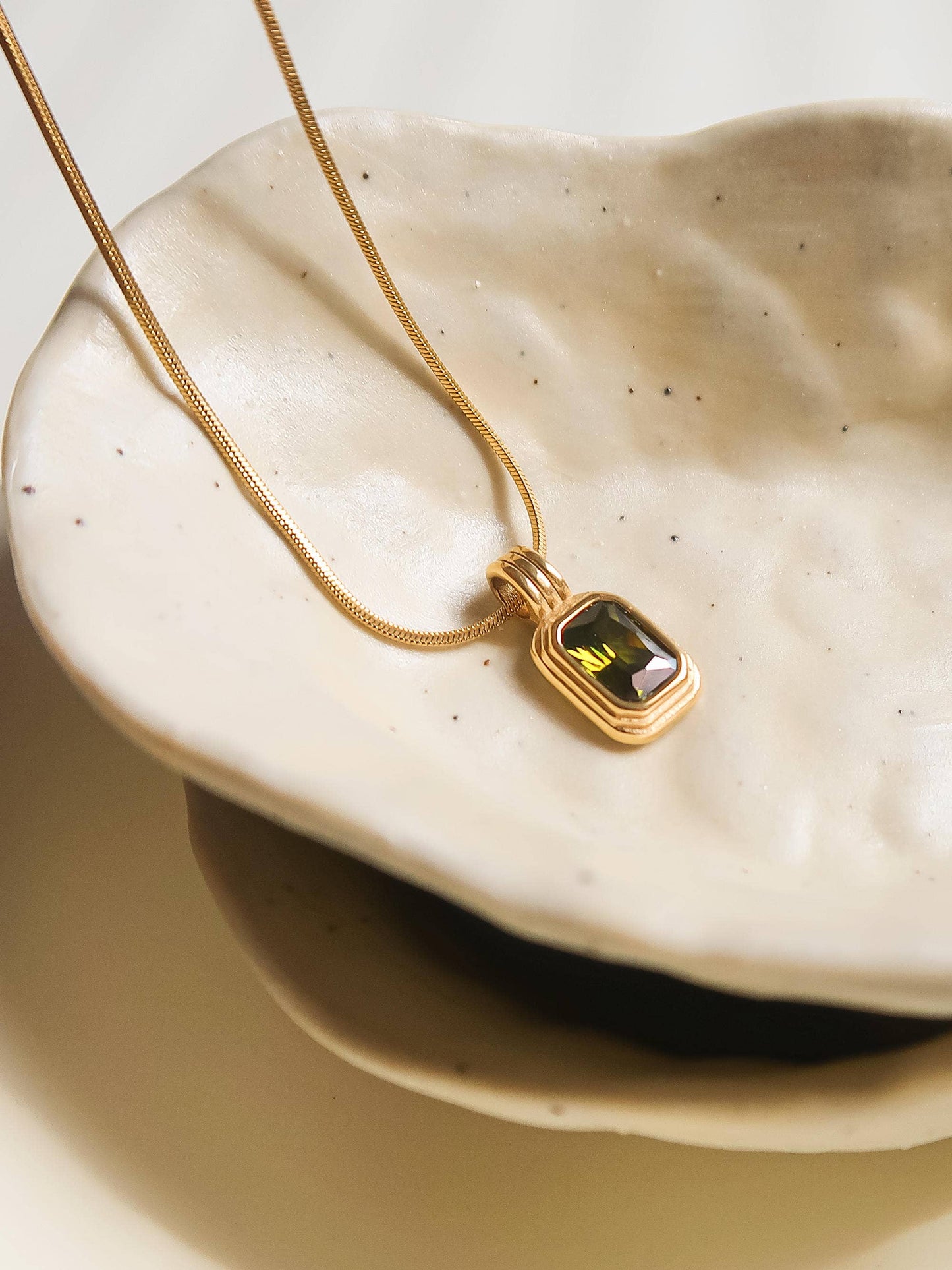 18K Non-Tarnish Green Square Stone Pendant