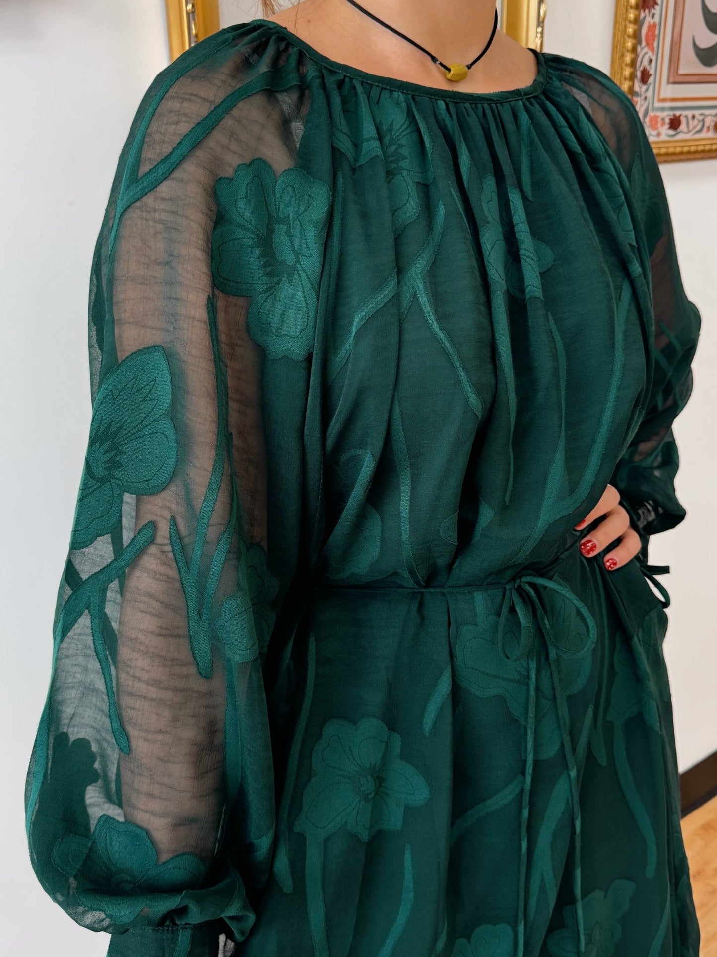 Emerald Floral Dinner Dress Dress