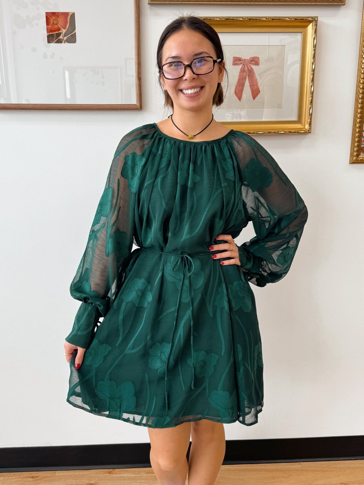 Emerald Floral Dinner Dress Dress