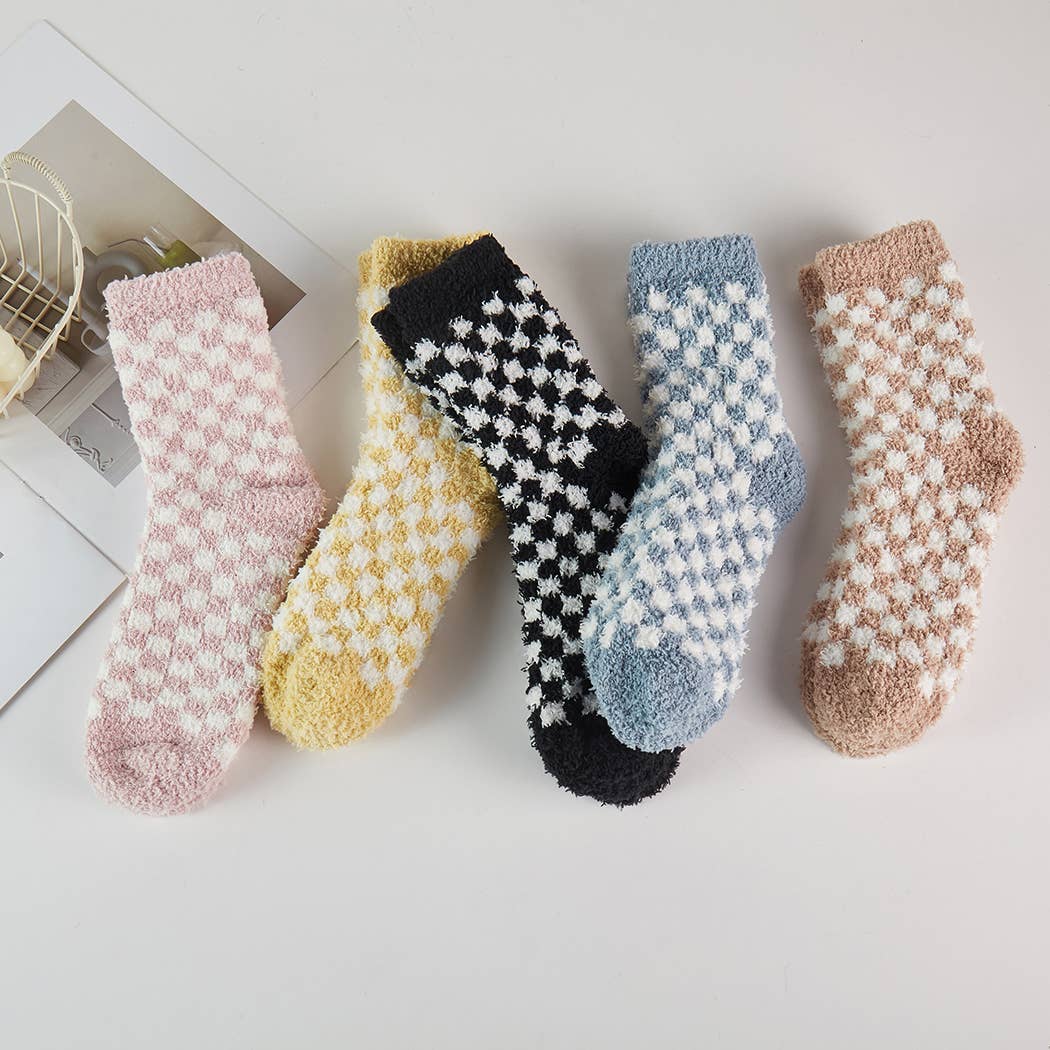 Checkerboard Pattern Fuzzy Winter Socks