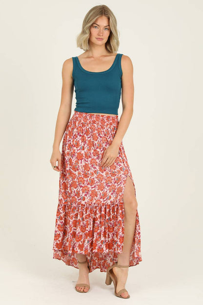 Red Floral Maxi Skirt