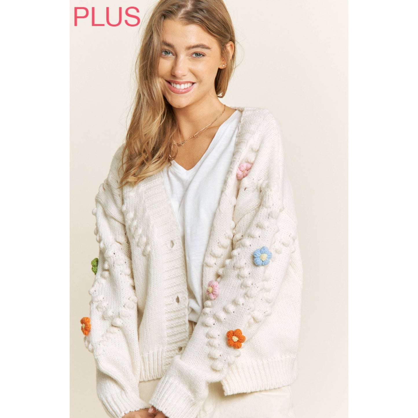 Plus Cream Flower Cardigan