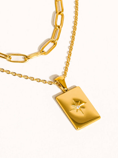 18K Gold Non-Tarnish Layered Astro Chain Necklace