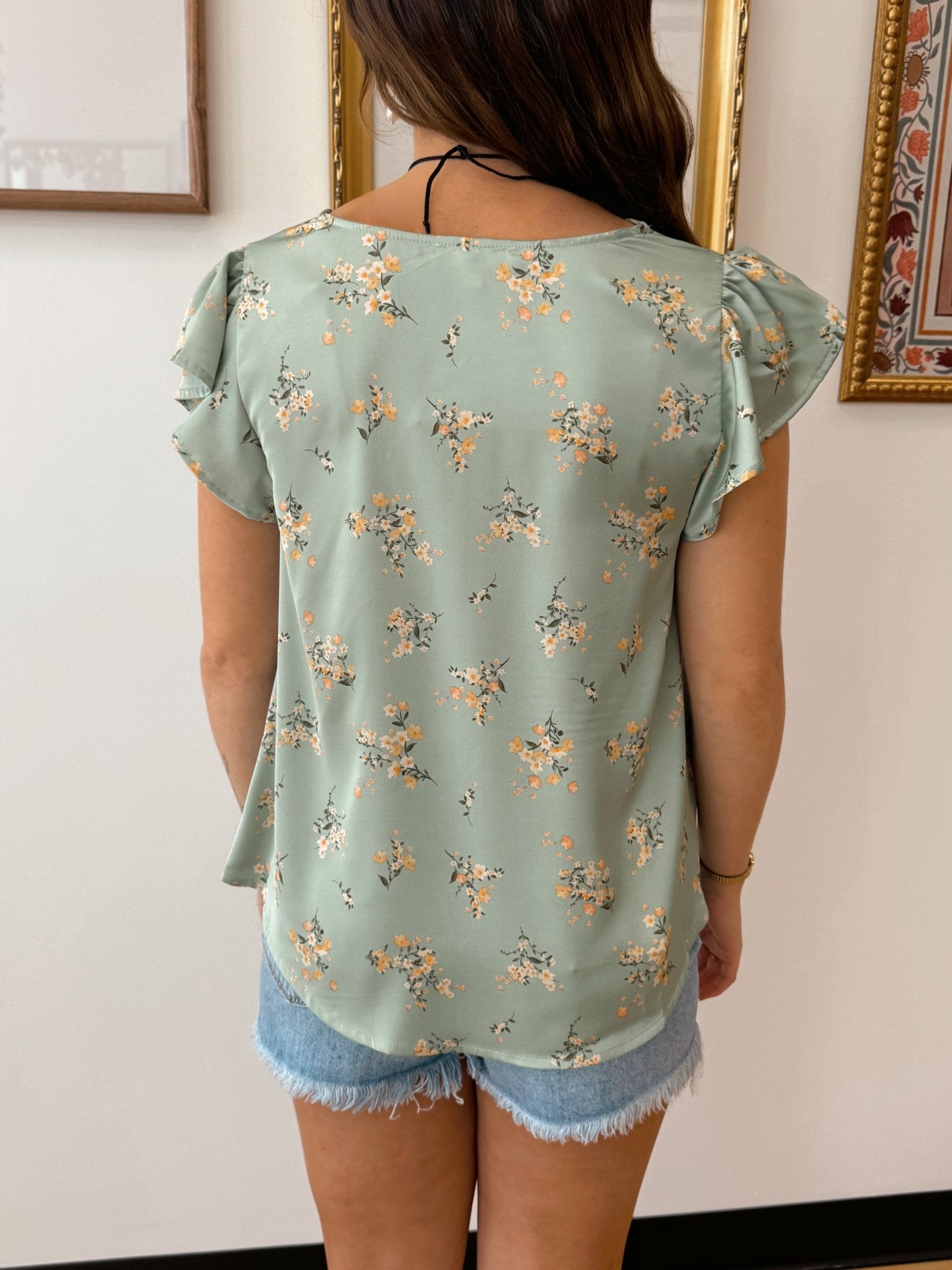 Floral Satin Scallop Neck Blouse Shirts & Tops