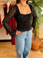 Floral Velvet Sheer Sleeve Top Shirts & Tops