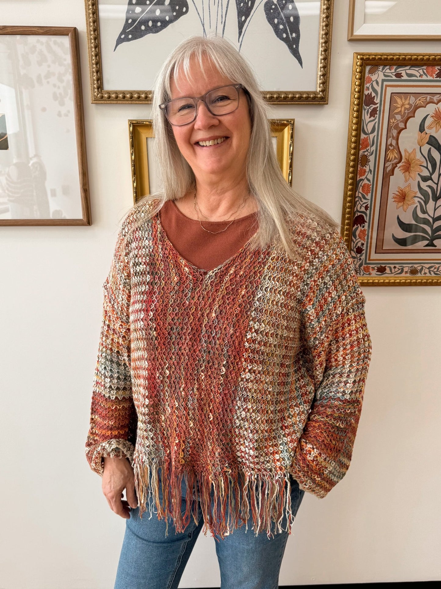 Fringe Multi Colored Sweater Shirts & Tops