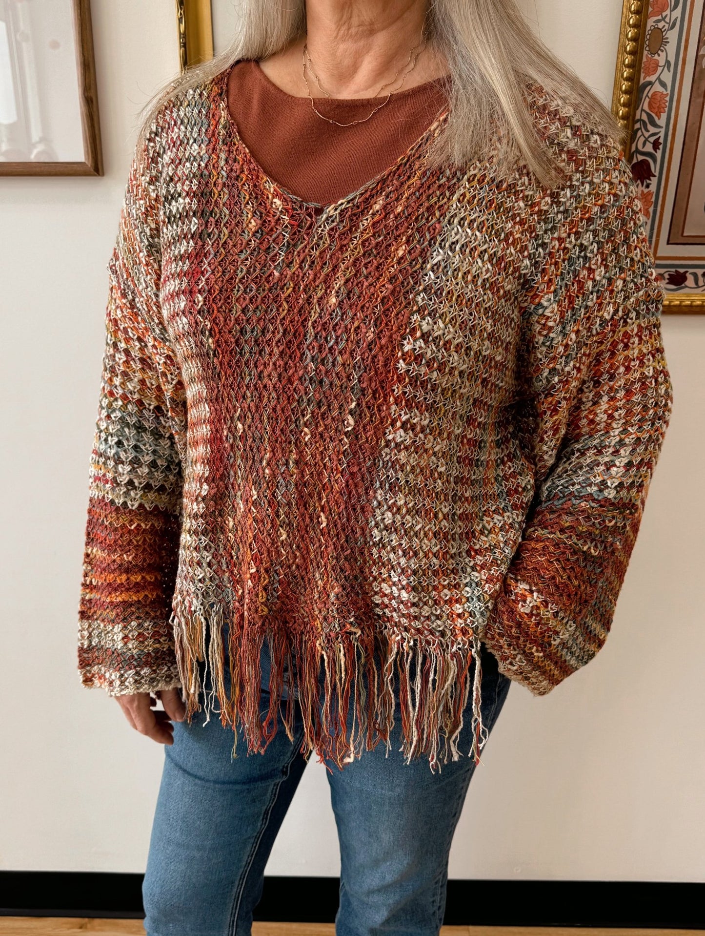 Fringe Multi Colored Sweater Shirts & Tops