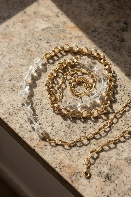 Glass Bead & Chain Long Necklace