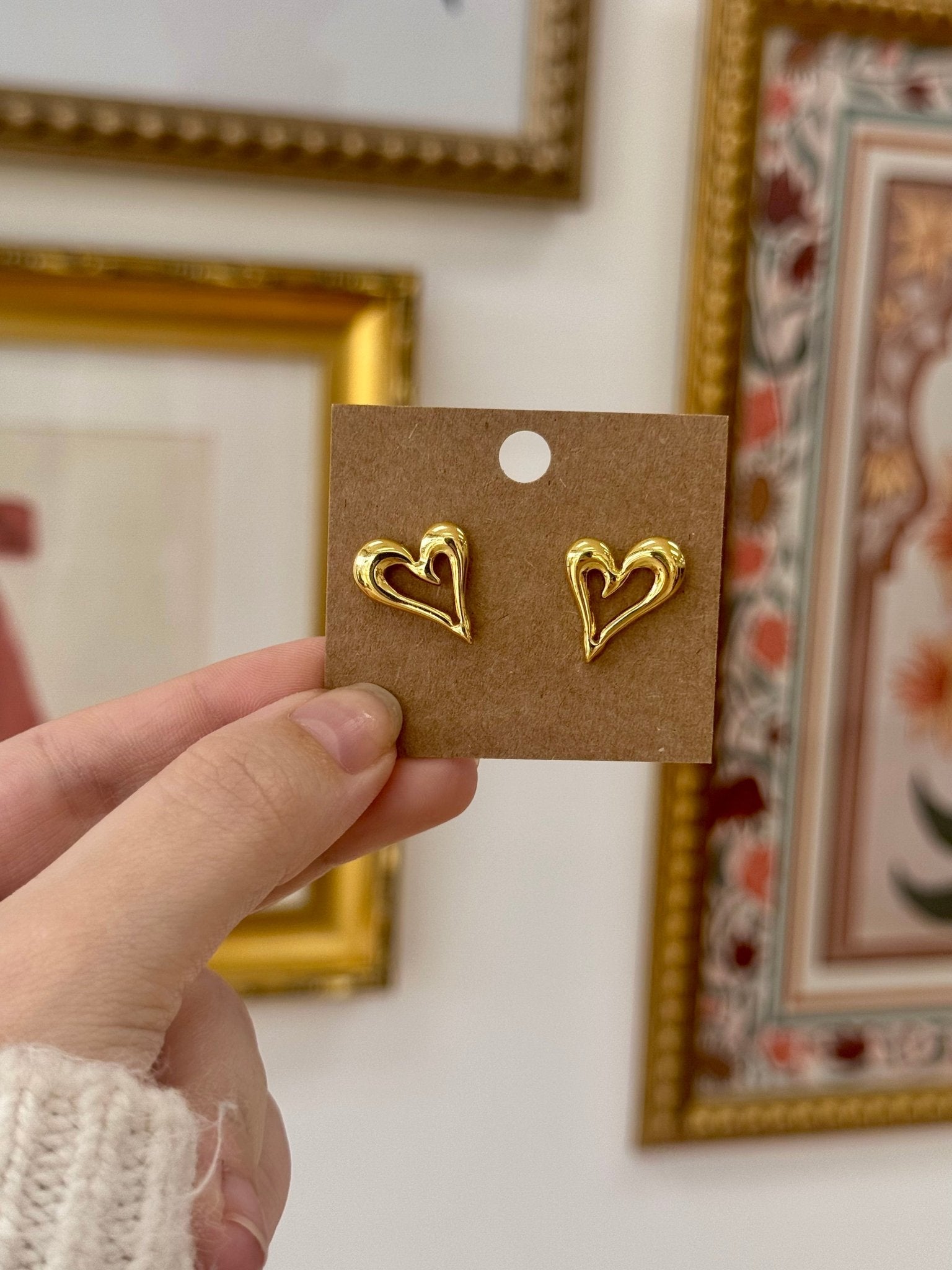 Gold Doodle Heart Studs Earrings