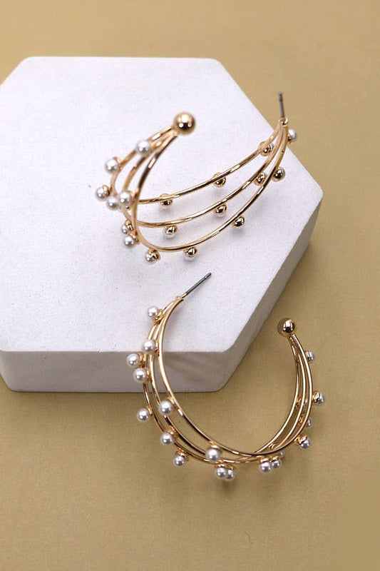 Gold Wire Pearl Hoop Earrings