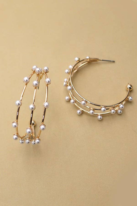 Gold Wire Pearl Hoop Earrings