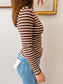 Henley Stripe Ribbed Knit Top Shirts & Tops