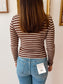 Henley Stripe Ribbed Knit Top Shirts & Tops