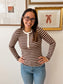 Henley Stripe Ribbed Knit Top Small Brown Shirts & Tops