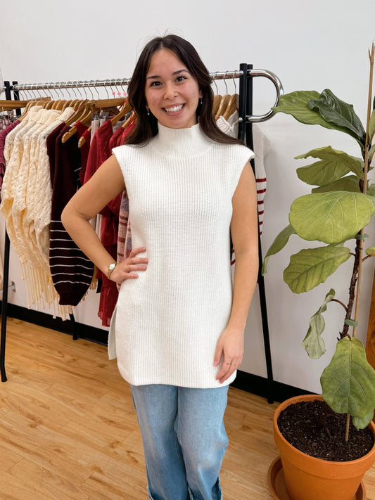 High Neck Sleeveless Sweater Top Shirts & Tops