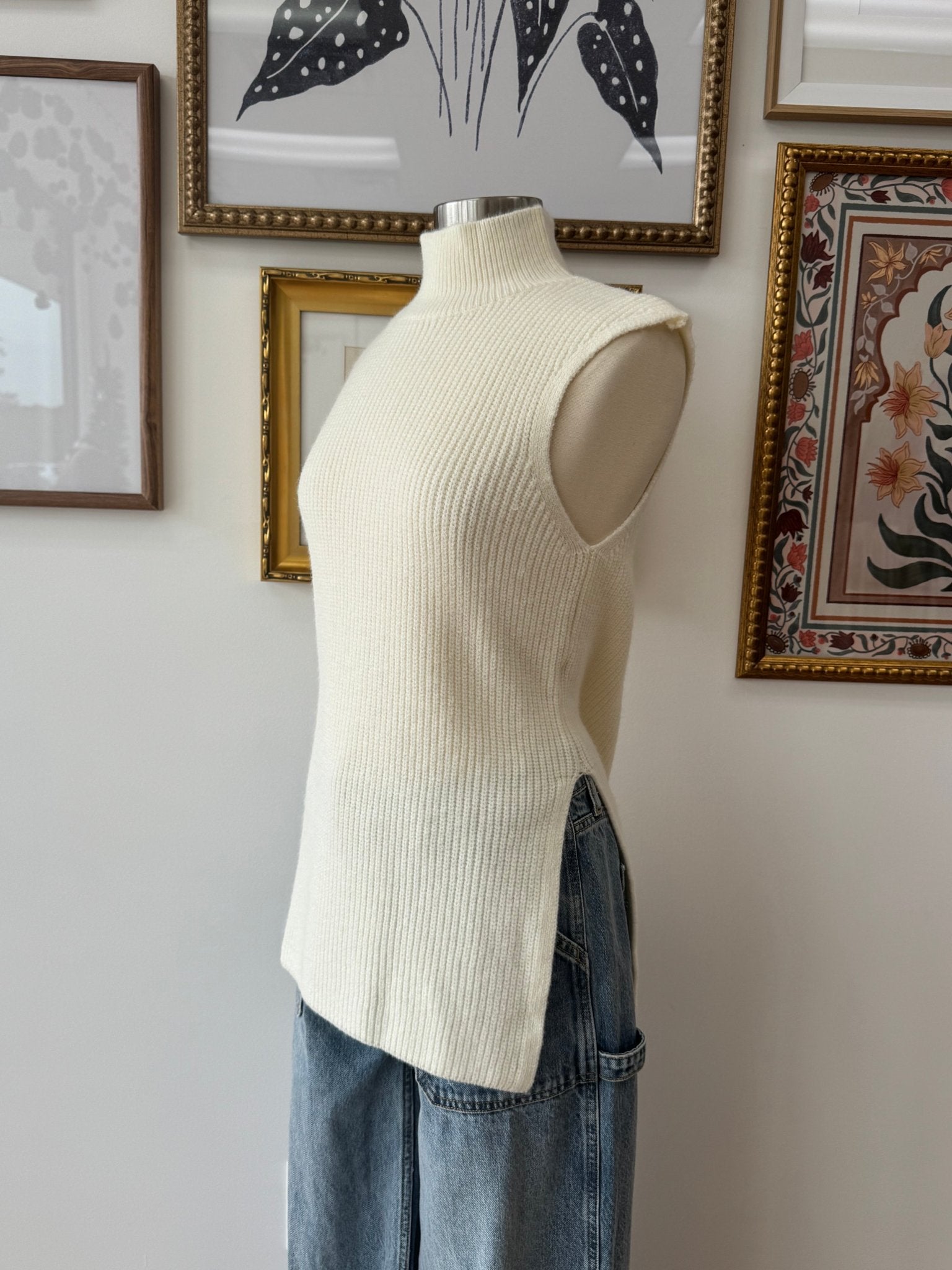 High Neck Sleeveless Sweater Top Shirts & Tops