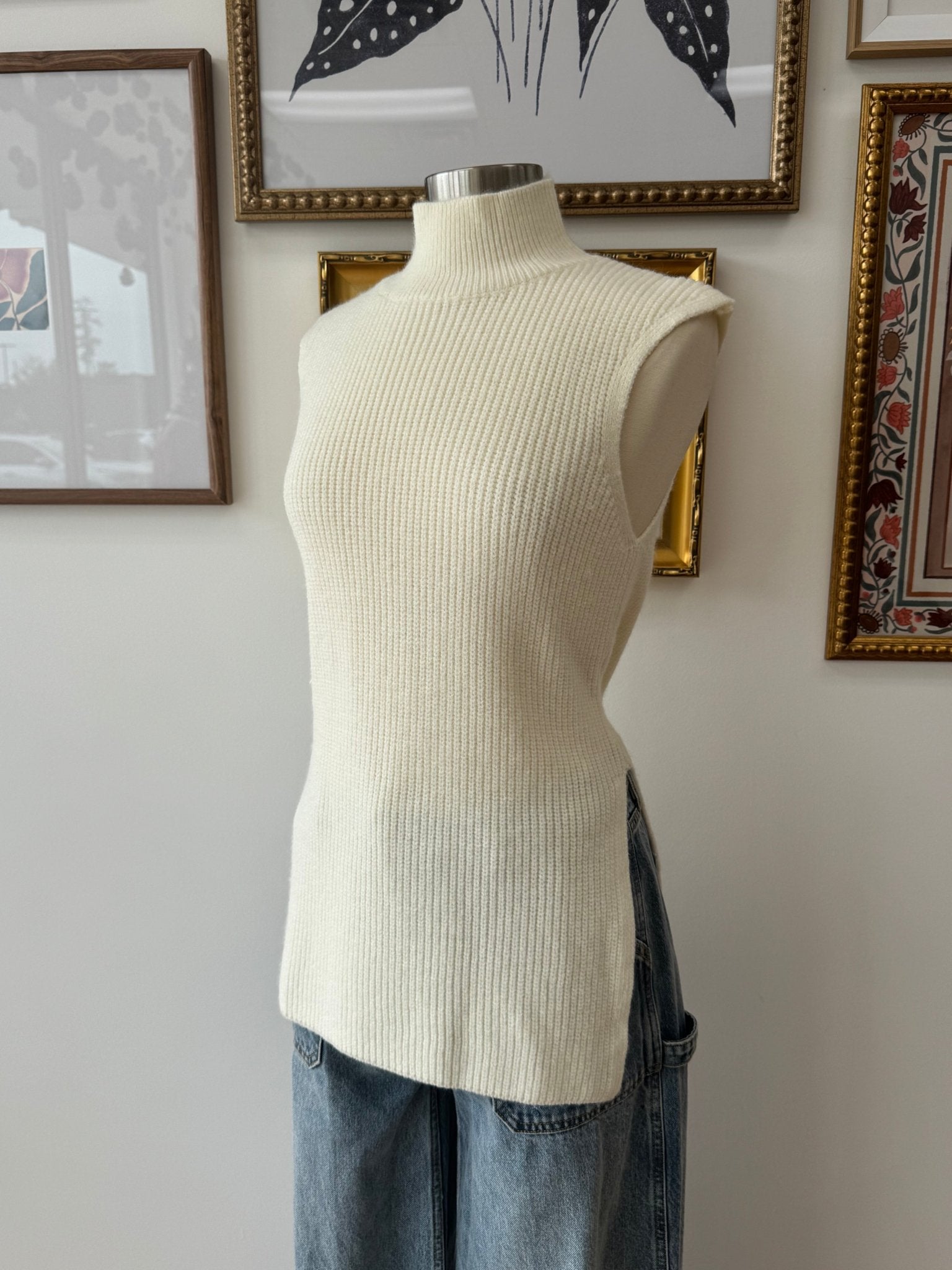High Neck Sleeveless Sweater Top Shirts & Tops