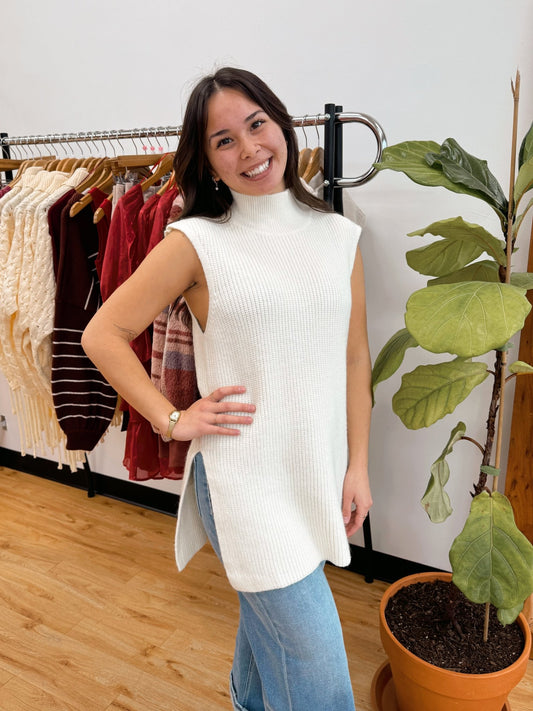 High Neck Sleeveless Sweater Top Shirts & Tops