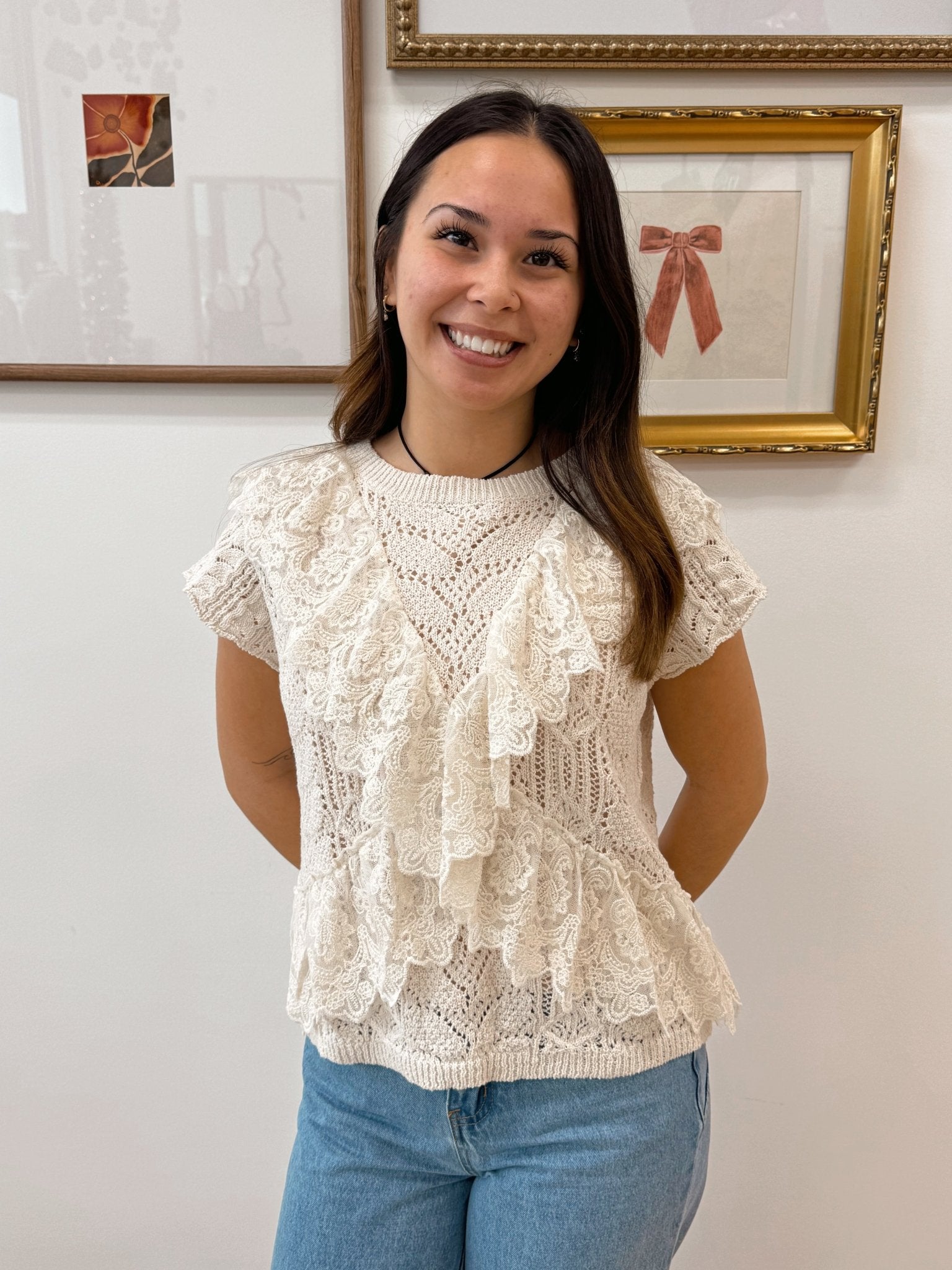 Lace Trim Sweater Top Shirts & Tops