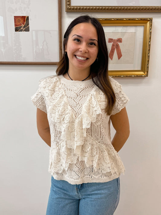 Lace Trim Sweater Top Shirts & Tops