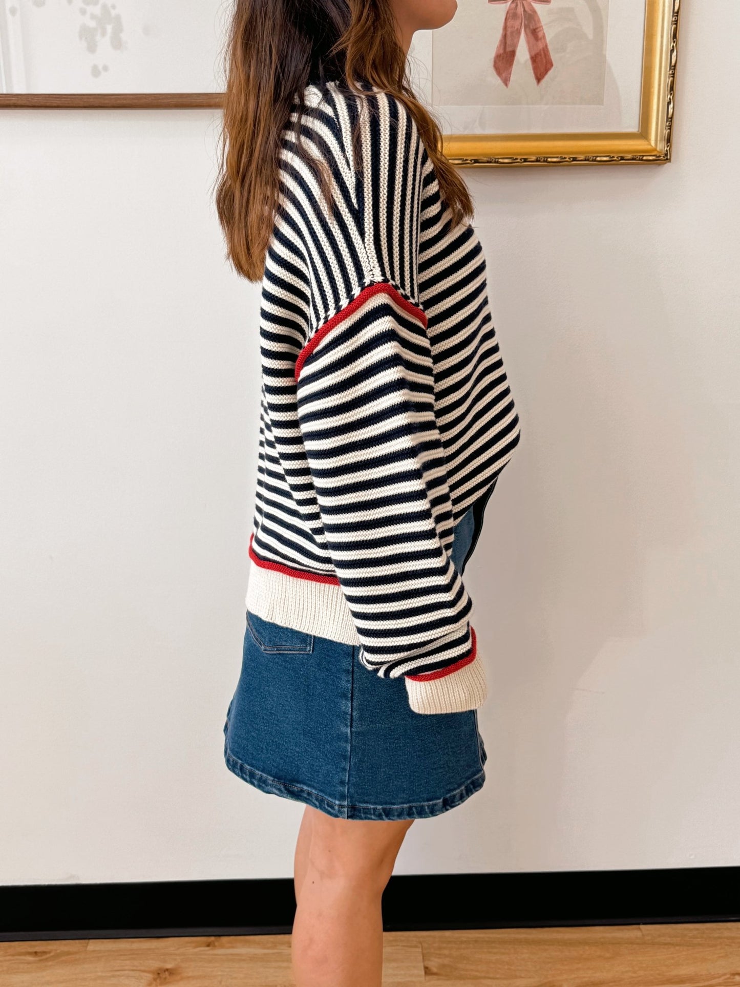 Navy & Red Striped Long-sleeve Shirts & Tops