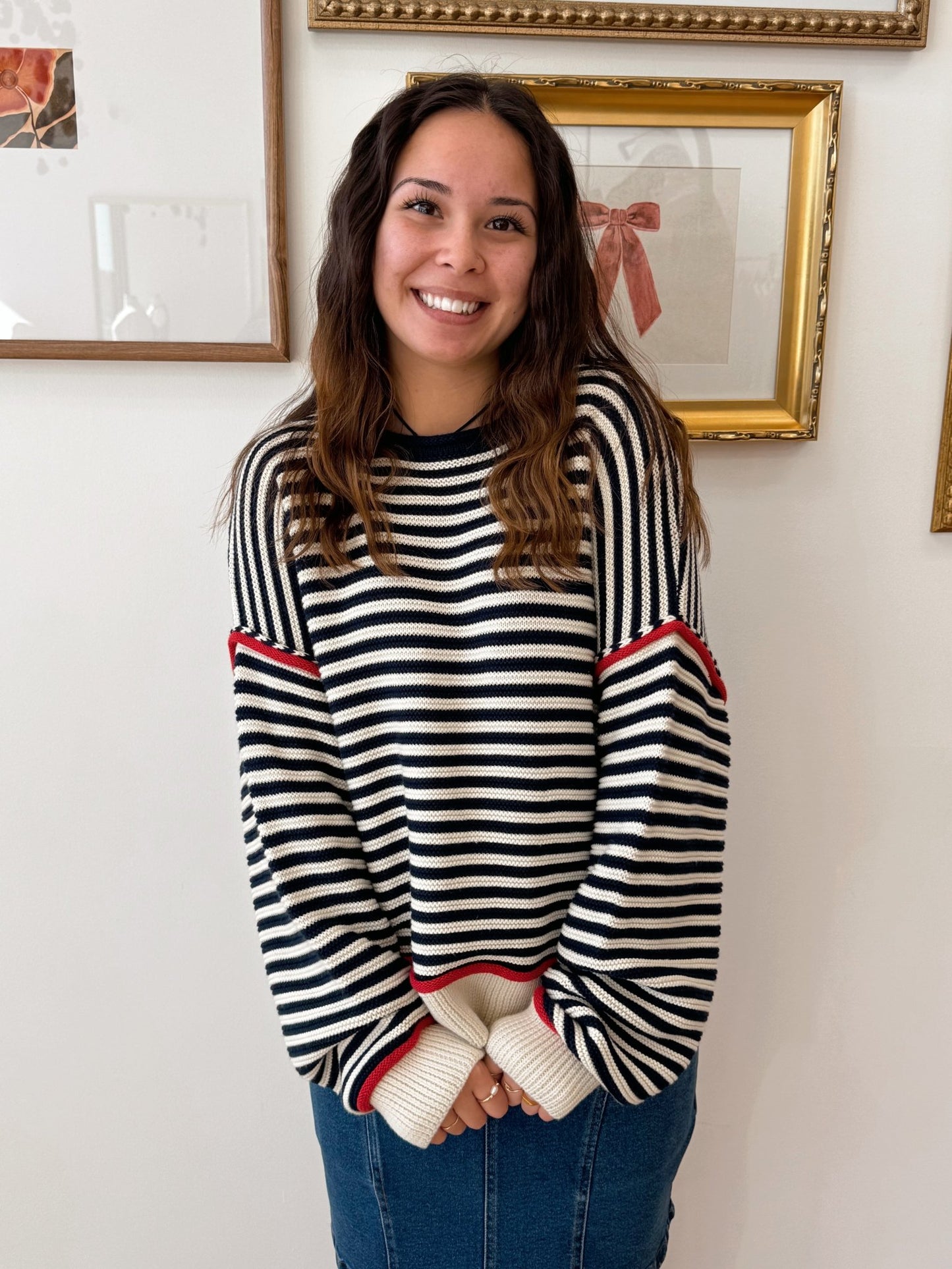 Navy & Red Striped Long-sleeve Shirts & Tops