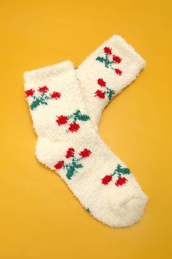 Patterned Fuzzy Socks Cherry Socks