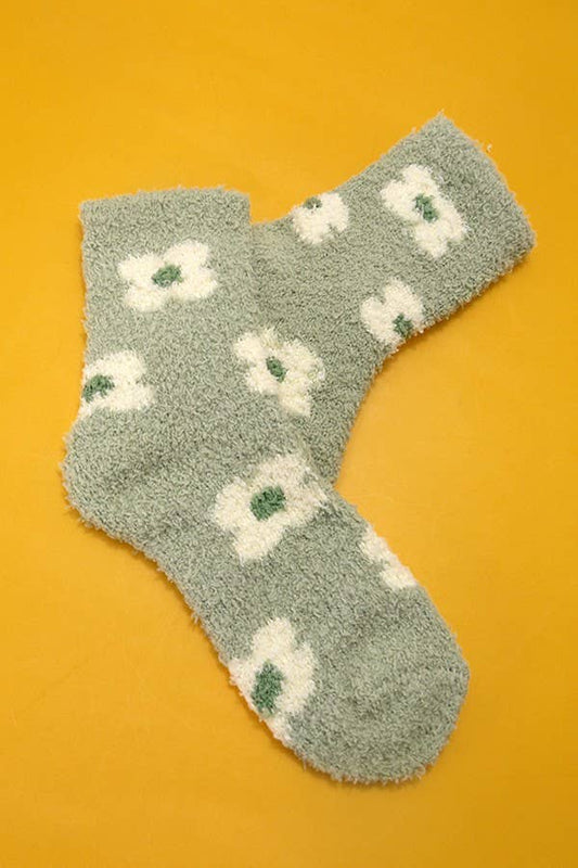 Patterned Fuzzy Socks Daisy Socks