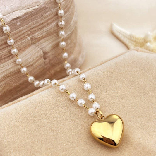Pearl & Heart Charm Necklace