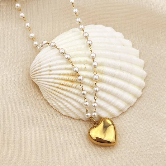 Pearl & Heart Charm Necklace