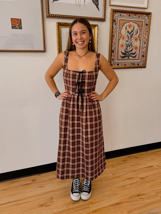 Plaid Bow Midi Dress Dress