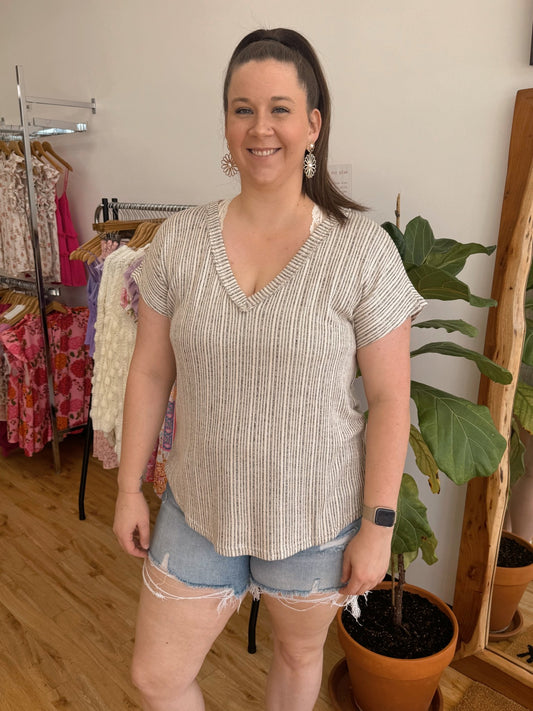 Plus Striped V-Neck Top Shirts & Tops