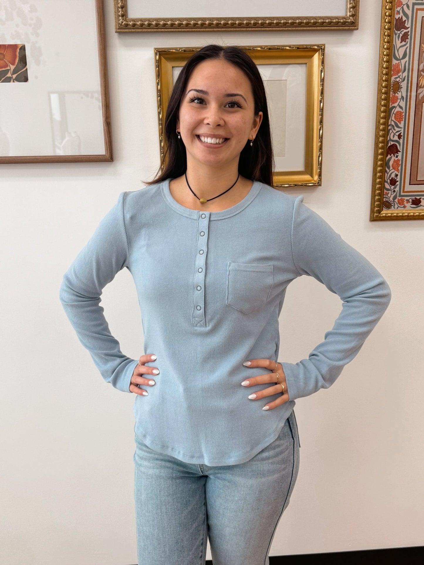 Pocket Henley Long-Sleeve Top Shirts & Tops