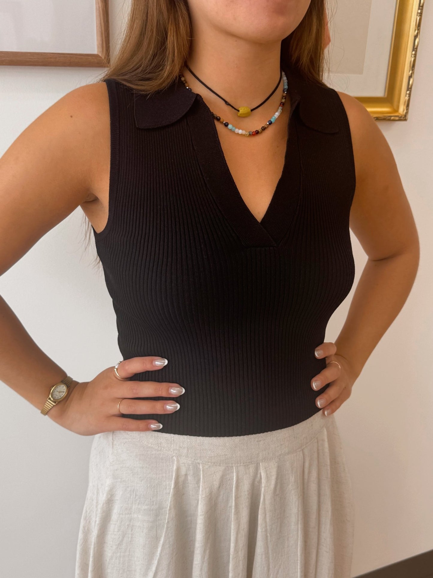 Ribbed Collared Crop Top Shirts & Tops