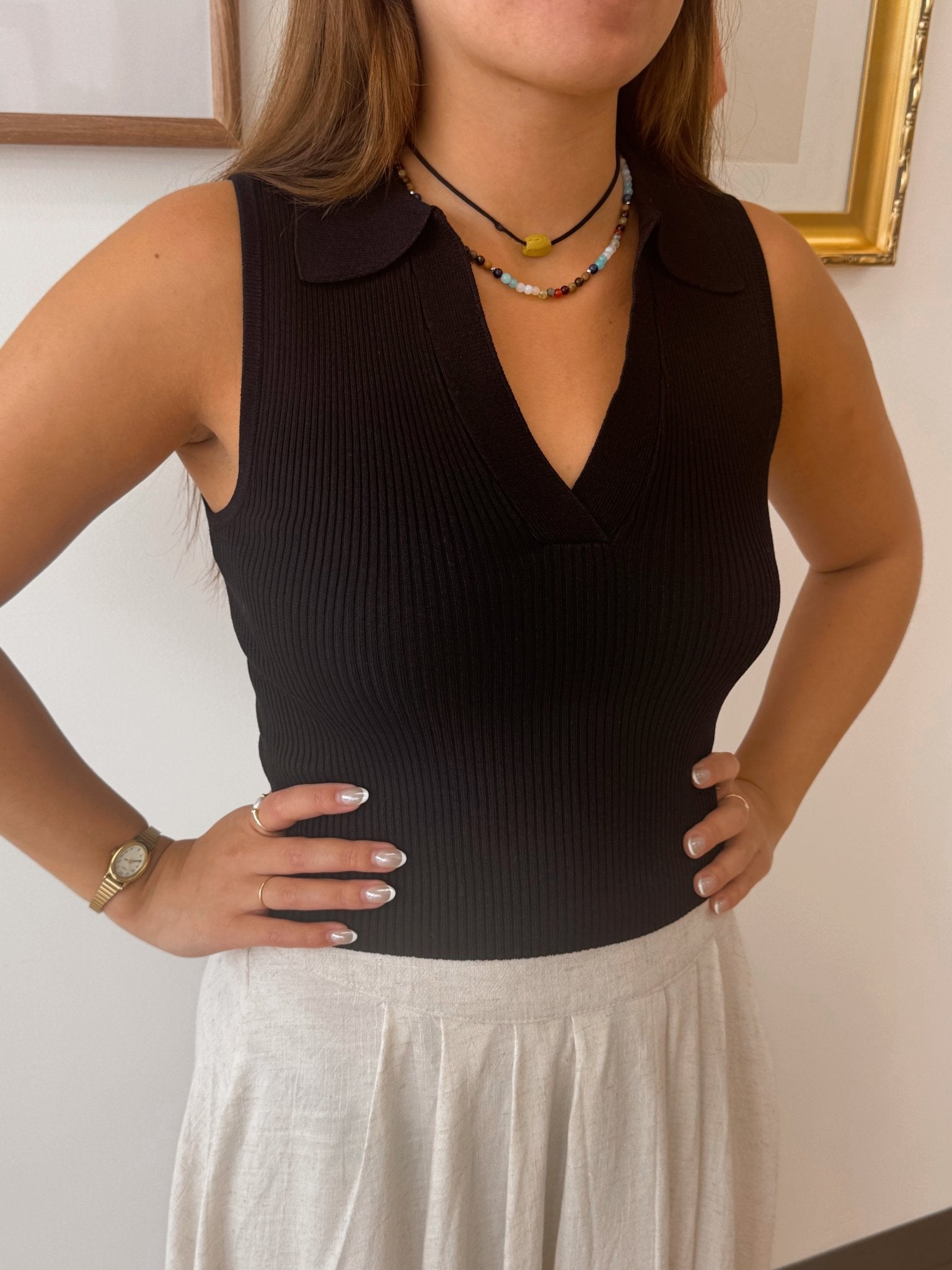 Ribbed Collared Crop Top Shirts & Tops